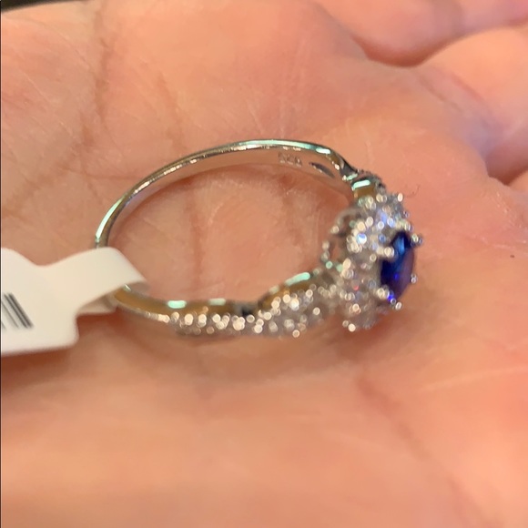 4.5mm Round Blue CZ September Engagement Ring - Picture 6 of 7